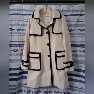 Calvin Klein Wool Cream Colored Button Up Pea coat Jacket Womens Size 8